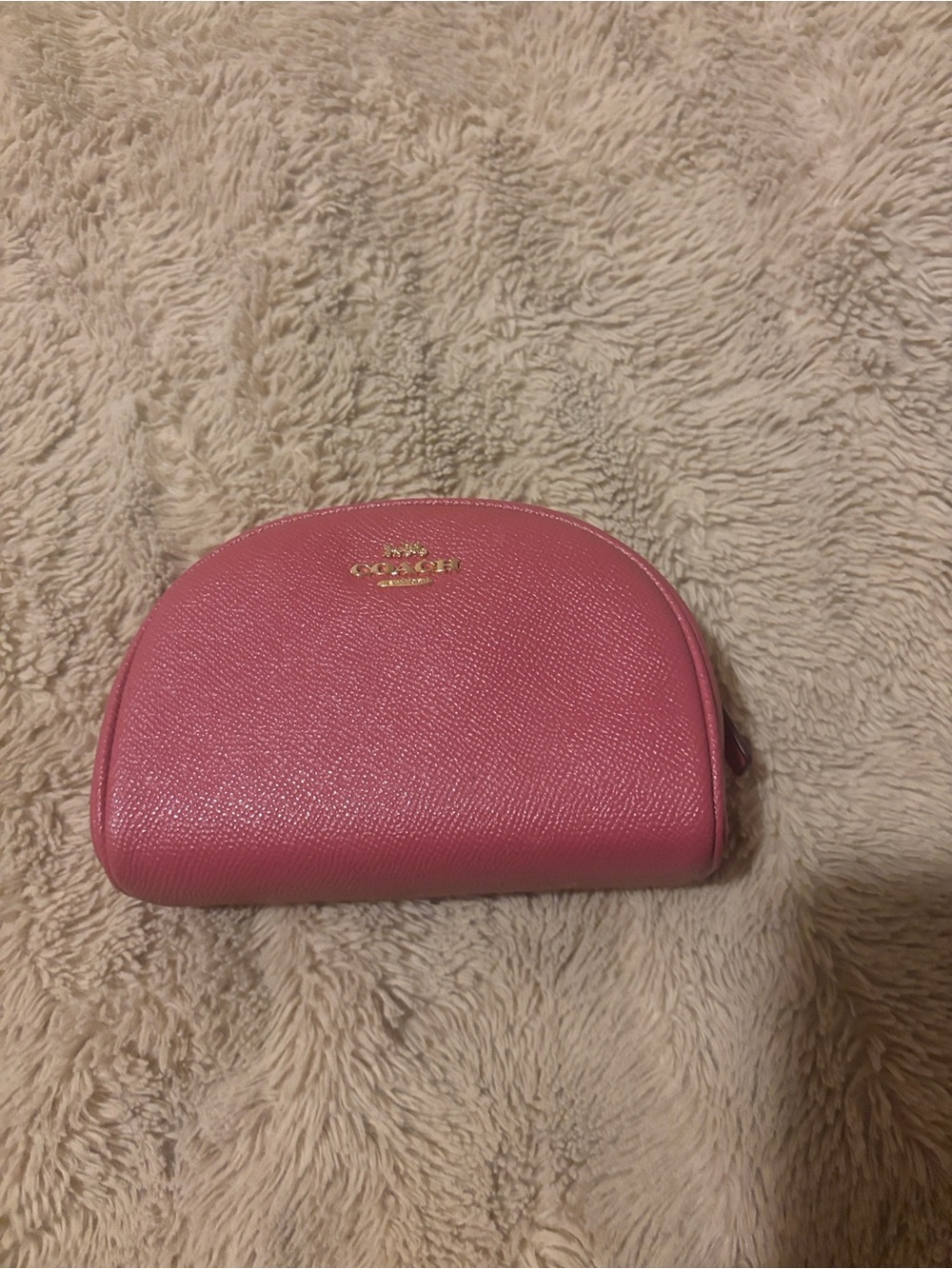 Coach Pink Saffiano Leather Dome Cosmetic Case with Gold Logo